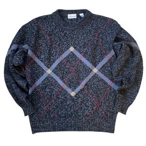 Vintage 80s/90s Giannino Argyle Crew Neck Wool Sweater Size Large